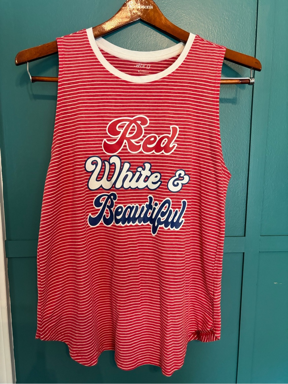 bcg Red & White Striped Graphic Tank Top Size Large